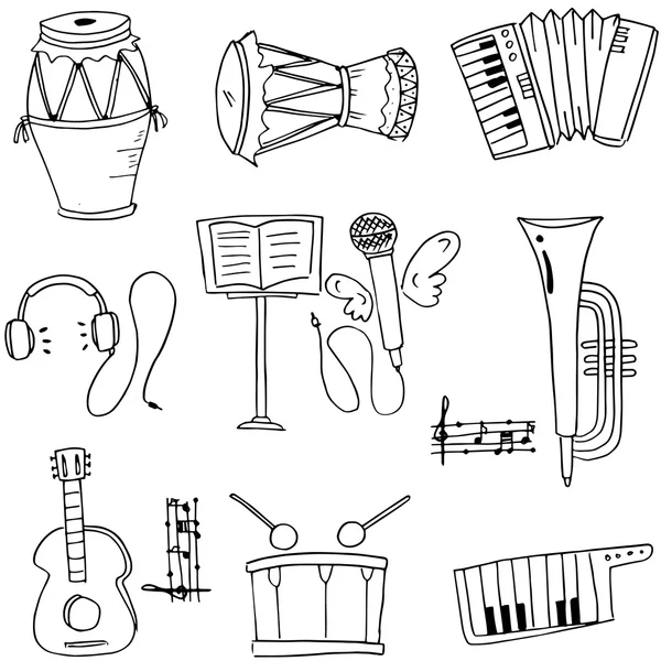 Musik instrument pack doodles — Stock vektor