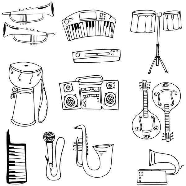 Set de musique objets gribouillis — Image vectorielle