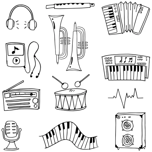 Muziek instrumenten doodles pack — Stockvector