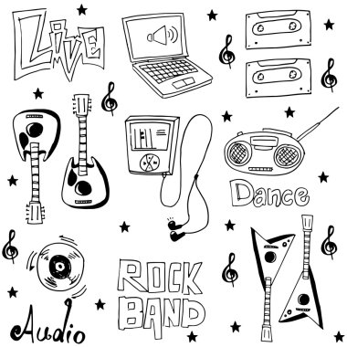 Öğe müzik üzerinde beyaz backrgounds doodles