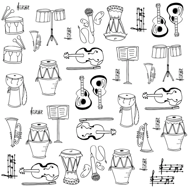 Strumento musicale doodles set vector — Vettoriale Stock