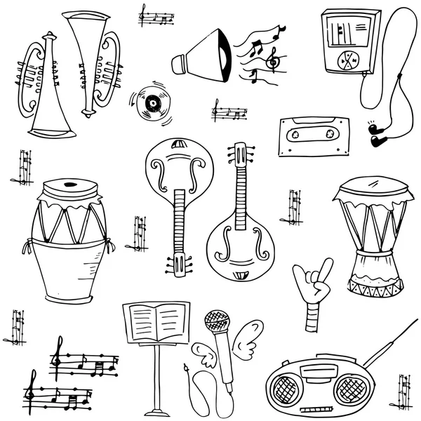 Music tool doodles on white backgrounds — Stock Vector