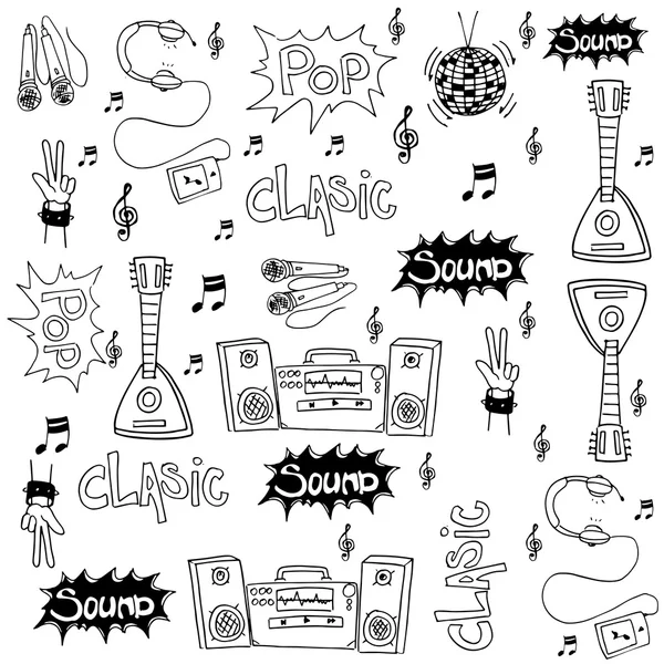 Muziek set doodles op witte achtergrond — Stockvector