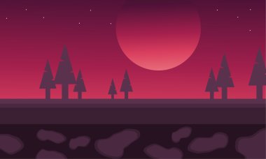 Ladin ve ay sahne siluet