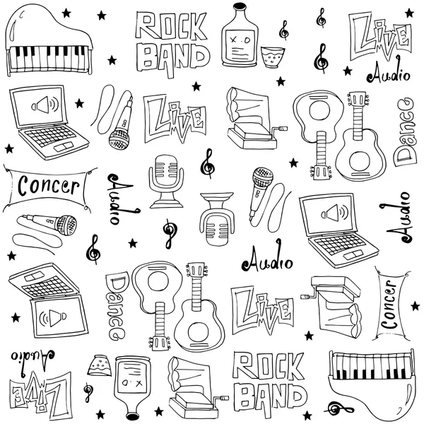 Hand zeichnen Musik Doodles Lager — Stockvektor