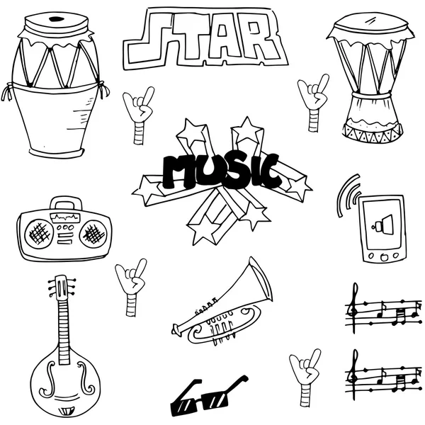 Música set mão desenhar em doodle — Vetor de Stock