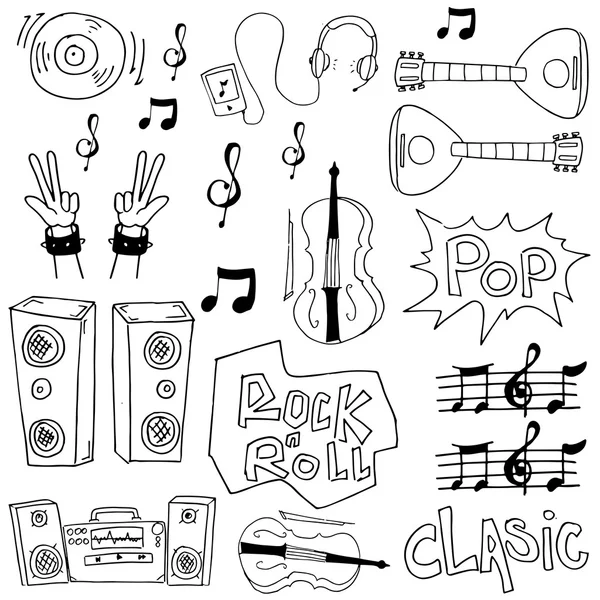 Doodle de mano dibujar música conjunto — Archivo Imágenes Vectoriales