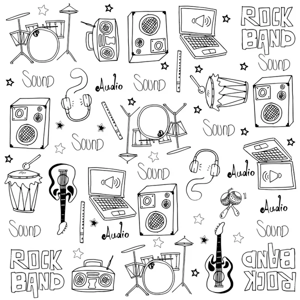 Conjunto de ferramentas de música Doodle vector — Vetor de Stock