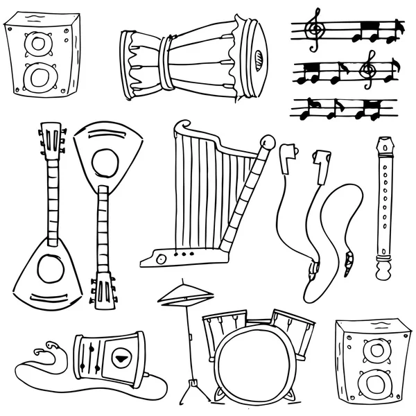 Doodle objektu nástroje hudby — Stockový vektor