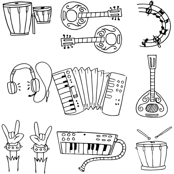 Oggetti musicali collezione stock doodles — Vettoriale Stock