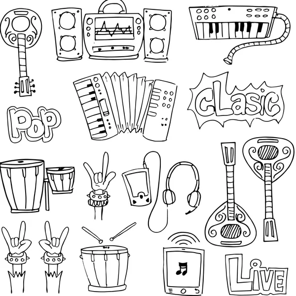 Muziek-object doodles hand loting — Stockvector