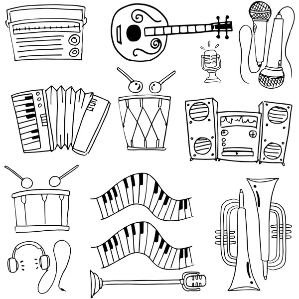 Doodle de tema de ferramentas de música —  Vetores de Stock