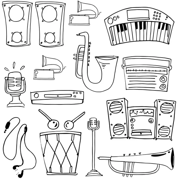 Набор музыкальных инструментов для рисования вручную — стоковый вектор