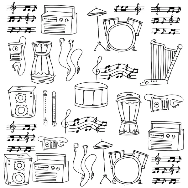 Дудл предметной музыкальной темы — стоковый вектор