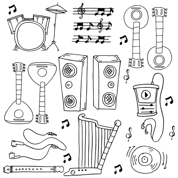 Many tool music doodles stock collection — Stock Vector