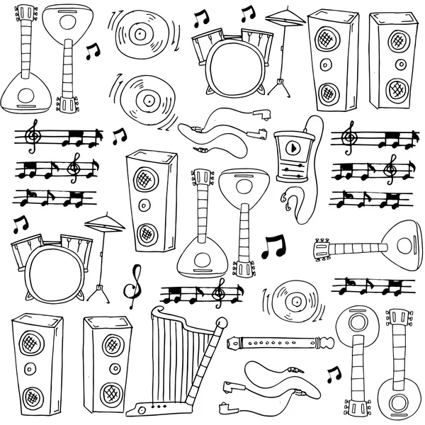 Herramientas musicales de dibujo a mano en garabato — Archivo Imágenes Vectoriales