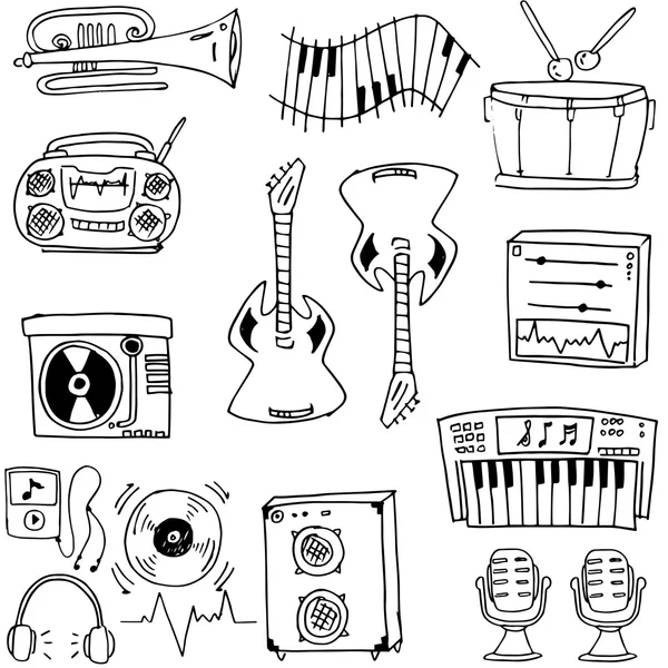 Doodle de conjunto de música ferramenta — Vetor de Stock