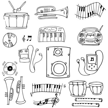 Nesne müzik paketi vektör sanatı doodle