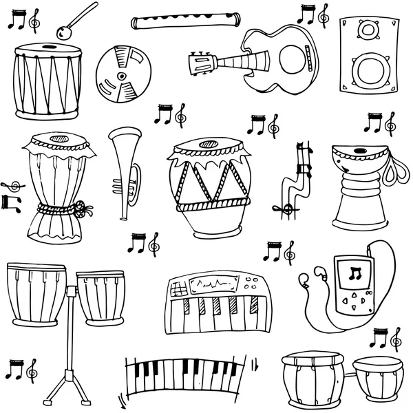 Disegnare a mano scarabocchi musicali stock — Vettoriale Stock