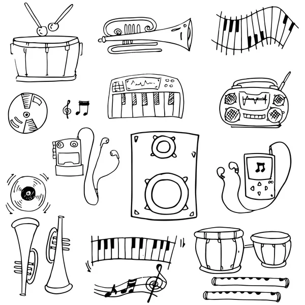 Doodle von Objekt-Musik-Pack-Vektor-Kunst — Stockvektor