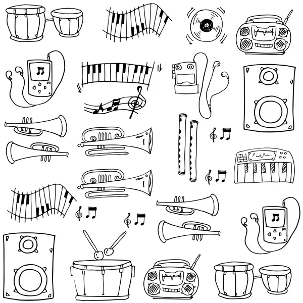 Doodle de dessiner à la main des outils de musique — Image vectorielle