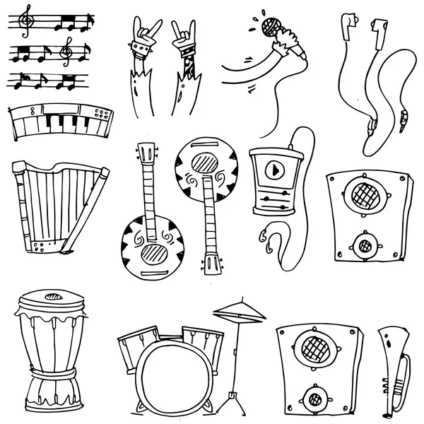 Mão desenhar doodle de conjunto de música —  Vetores de Stock