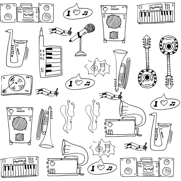 Doodle de musique objet dessiner à la main — Image vectorielle