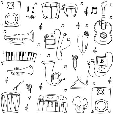 Birçok öğe el çizmek müzik Tema karalamalar