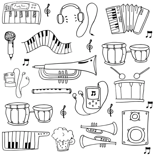Ручной рисунок музыкального набора каракулей — стоковый вектор