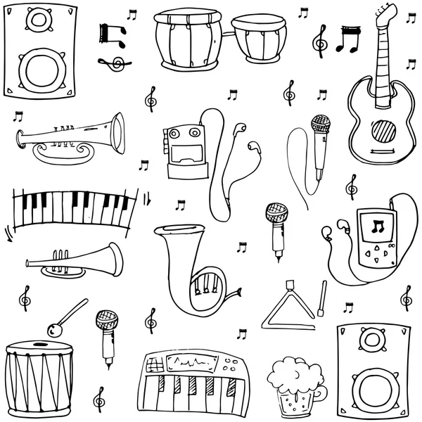 Muitos elemento mão desenhar música tema doodles — Vetor de Stock