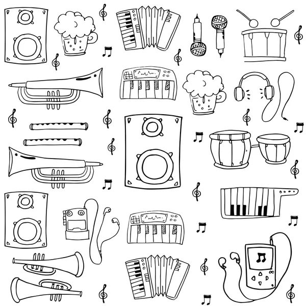 Doodle musica set mano disegnare — Vettoriale Stock