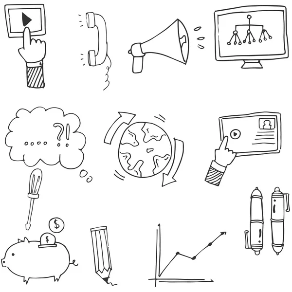 Doodle Iconos de negocios dibujar a mano — Vector de stock