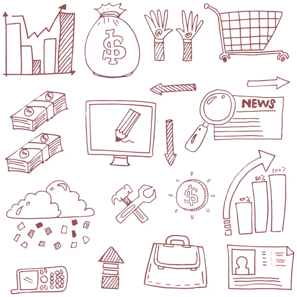 Conjunto de iconos de Doodle of business element — Vector de stock