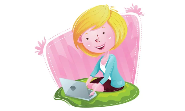 Chica feliz con portátil — Archivo Imágenes Vectoriales