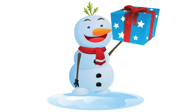 Χιονάνθρωπος φέρει δώρου Χριστουγέννων — Διανυσματικό Αρχείο