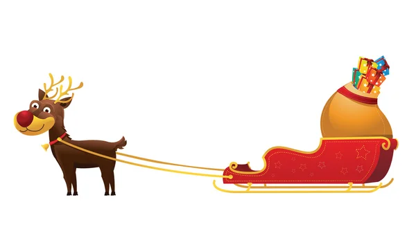 Reindeer sleigh in Christmas — Stock Vector