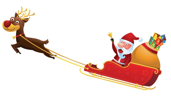 Santa montar trineo renos en Navidad — Vector de stock