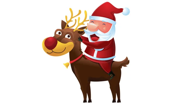 Santa riding reindeer in Christmas — Stock Vector