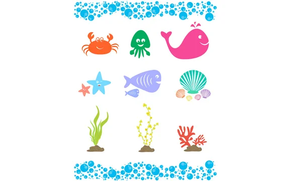 Conjunto de ícones da vida marinha — Vetor de Stock
