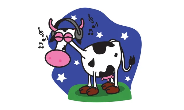 Cow Listening Music — Stock Vector