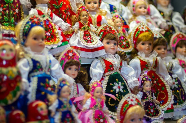 Hungarian traditional dolls on display at the Great market hall, Budapest