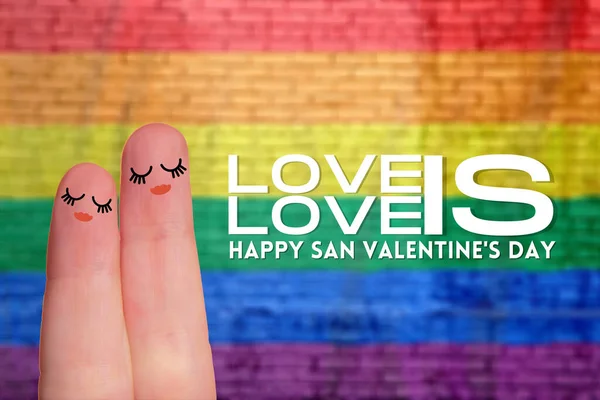 Love Love Two Fingers Female Eyes Representing Gay Couple Multicolor — Stock Photo, Image