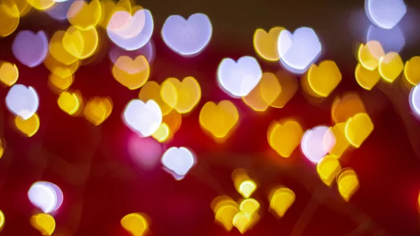 Background Different Colors Defocused Lights Heart Shape Red Background Abstract — Stock Photo, Image