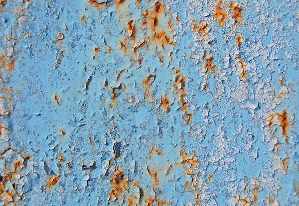 Blue cracked paint on metal texture — Stock Photo, Image