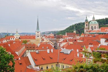 Prag cityscape. Çek Cumhuriyeti. Aziz Thomas Kilisesi. St.Nicholas Kilisesi