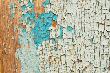 Kırık bir ahşap duvar boyası. Boya izi ile ahşap plakalar üzerinden duvar.