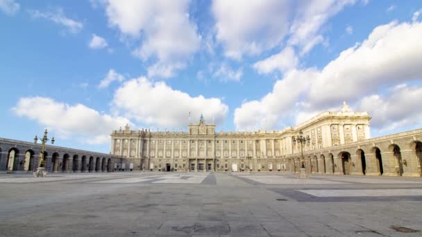 Time Lapse Royal Palace Madrid Spain Sunny Cloudy Day Close — Wideo stockowe