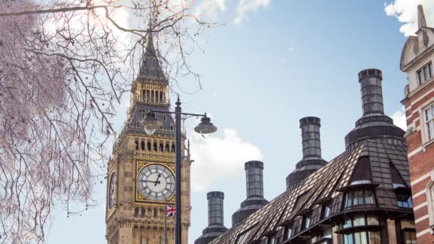 Time Lapse Big Ben Tower Clock Sunny Cloudy Day Hay — Vídeos de Stock