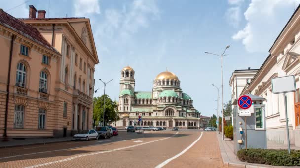 Close View Sofia Cathedral Time Lapse Sunny Cloudy Day Alexander — Vídeo de Stock