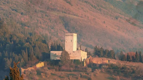 Zeitraffer Der Mittelalterlichen Burg Auf Dem Hügel Von Assisi Provinz — Stockvideo